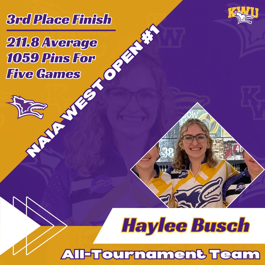 🚨 ALL-TOURNAMENT TEAM 🚨

Sophomore Haylee Busch finished in the top five at the NAIA West Open #1 over the weekend in Lawrence, Kansas! 💪🔥🔥

#KWUBowling x ROLL YOTES