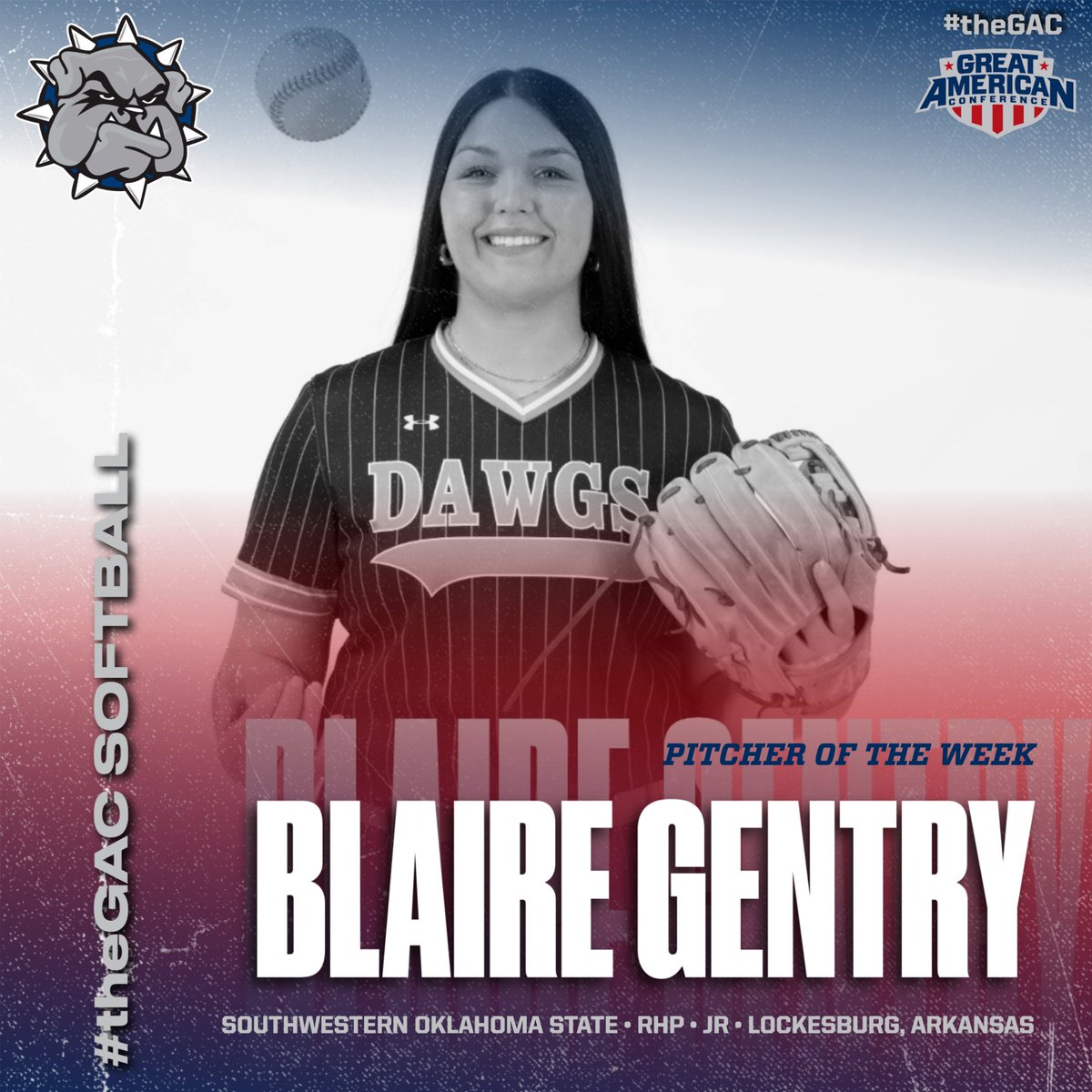 GACAthletics's tweet photo. #theGAC 🥎 WEEKLY AWARD WINNERS:
Player - Regan Dillon, C/UTL @MuleriderSports 
Co-Pitcher - Bradi Basler, RHP @ATU_Athletics &amp; 
Blaire Gentry, RHP @SWOSUAthletics https://t.co/4FCmcmIizt