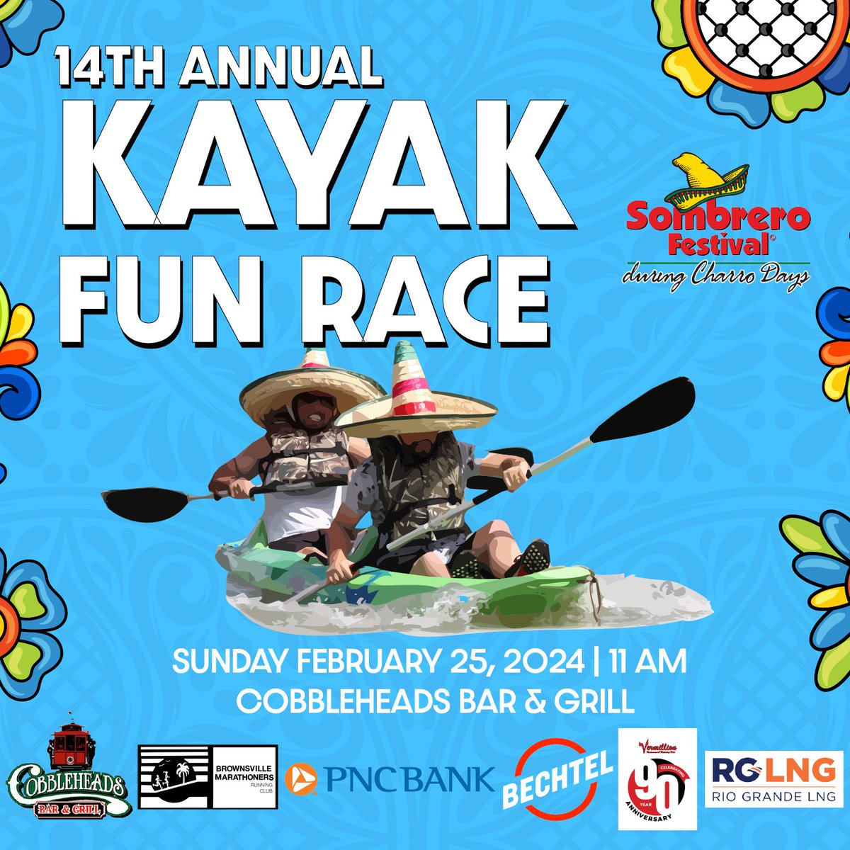 Get your teams ready!🛶

It's the 14th Annual Kayak Fun Race happening on February 25 at Cobbleheads

FREE tshirt to the first 40 teams! Sign up will be on site at 11:00 AM 🥇🥈🥉

Download forms at SombreroFestival.com

#SombreroFestival #SF24 #KayakFunRace
#BrownsvilleTexas
