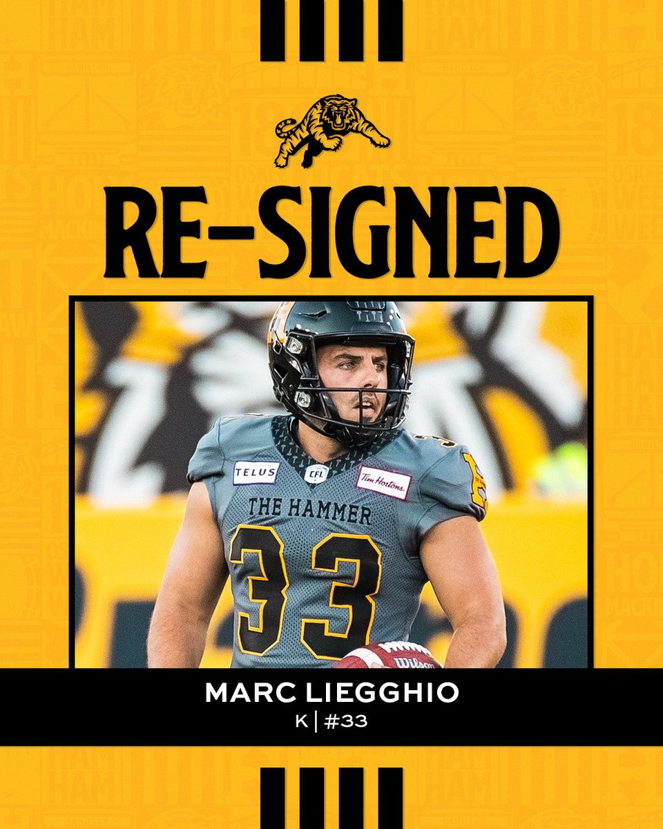 Staying in the ⚫️ and 🟡

We’ve re-signed 🇨🇦 K Marc Liegghio

🗞️ | bit.ly/3SwBveb

#Ticats | #CFL