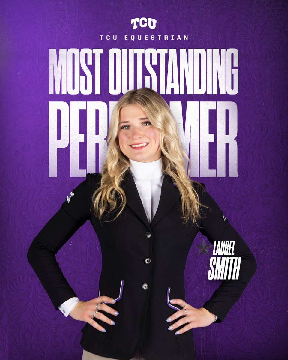 TCUWEquestrian's tweet photo. 𝐌𝐎𝐏 𝐌𝐎𝐍𝐃𝐀𝐘 💫💫🧹

TCU swept the Most Outstanding Performer honors against Fresno State on Friday!

Giorgia Medows - Reining 72
Laurel Smith - Flat 89
Jessica McAllister - Horsemanship 78
Ashleigh Scully - Fences 90

#GoFrogs x #1Family1Mission https://t.co/CFttAgOAt2