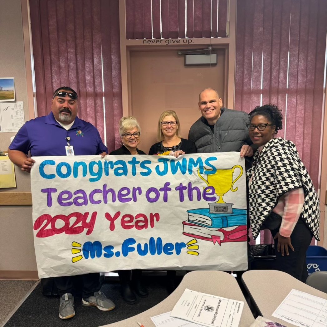 JWBighorns's tweet photo. Join us to congratulate our very special teacher of the year, Ms. Fuller!!! Thank you for all you do for our students and school #jwmspride #teacheroftheyear #youareawesome @PSUSD https://t.co/xUoNJIxER8