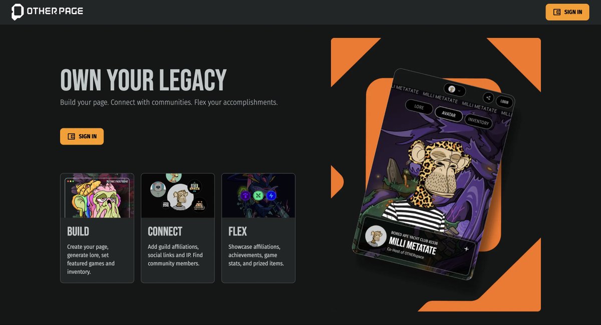 Public Beta is LIVE! 

The gates are officially open. Build an Other Page for your favorite avatar. BAYC, MAYC, Koda, &amp; HV-MTL collections are currently supported as primary avatars for page creation. 

Head to app.other.page to build yours now.