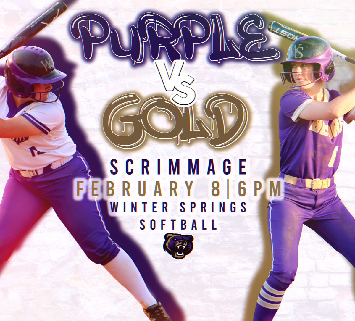 WSHS Softball (@wshs_softball) on Twitter photo 🟣3rd Annual Purple vs Gold Scrimmage Game🟡
Friends & family are welcome to come out & cheer on both teams Thursday, February 8th at 6pm 🥎🐻
<a href="/WSBearAthletics/">WINter spRINGS ATHLETICS</a>
Rosters TBD 🟣3rd Annual Purple vs Gold Scrimmage Game🟡
Friends & family are welcome to come out & cheer on both teams Thursday, February 8th at 6pm 🥎🐻
<a href="/WSBearAthletics/">WINter spRINGS ATHLETICS</a>
Rosters TBD