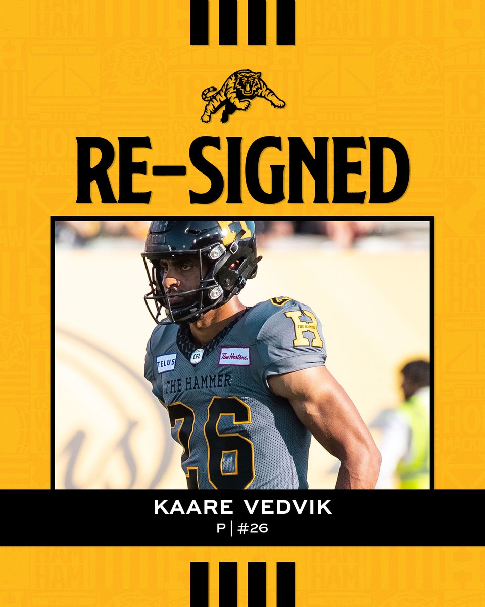 Ticats's tweet photo. Secured ✅

We’ve re-signed 🌎 P Kaare Vedvik

🗞️ | https://t.co/PmcXjHlRjW

#Ticats | #CFL https://t.co/IgNrTUMeYC