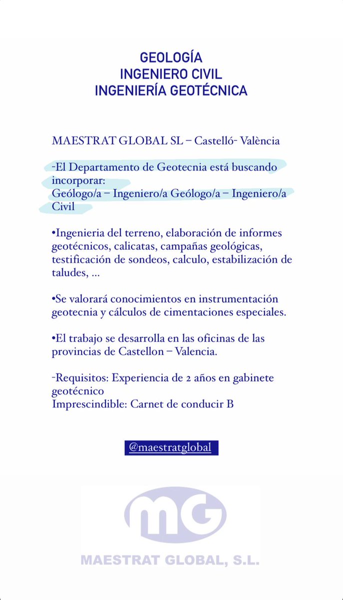 maestratglobal's tweet photo. #geologo #ingenierocivil #geotecnia #experienciageotecnica #ingenierogeologo #Castellon #Valencia  #maestratglobal #maestratglobal #geotecniacastellon #geotecniavalencia #geologia @maestratglobal https://t.co/5O1pSPPWWI