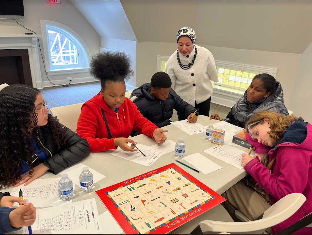 Thank you to Professor Saad inviting select WGPCS 6th and 7th graders to the Egyptian Embassy's Cultural and Educational Bureau. The students listened to a lecture about Egypt, toured the embassy’s museum, and learned to write their names and other words in hieroglyphics!
