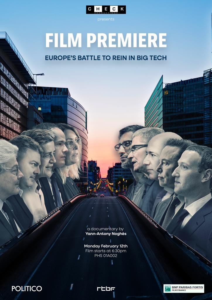 AVANT-PREMIÈRE DOCUMENTAIRE 
« L’Europe face aux géants du numérique »
Plongez dans les coulisses d’une bataille historique (DMA/DSA)
Projection Lundi 12 février à 18h au Parlement européen de Bruxelles. 
Inscriptions : contact@checkproductions.com