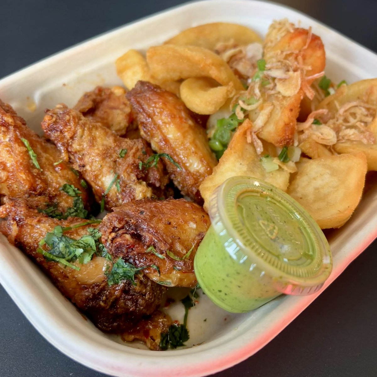 MBM Special Combo: Our Vietnamese Chicken Wings with Twirly Fries and a side of our signature sauce 🍗 The savory flavor you need this week. Order yours today through Saturday, 10:30 AM - 4 PM