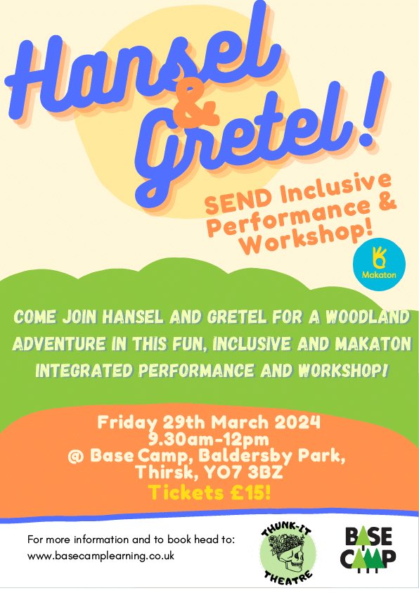 Join us at Base Camp on the 29th March for a fairytale adventure!

This #SENDInclusive performance and workshop uses #IntegratedMakaton and will be SO fun- be sure to check out this link for more information: basecamplearning.co.uk/holiday-advent…

#AccessibleArts #ThingsToDoInYork #Makaton