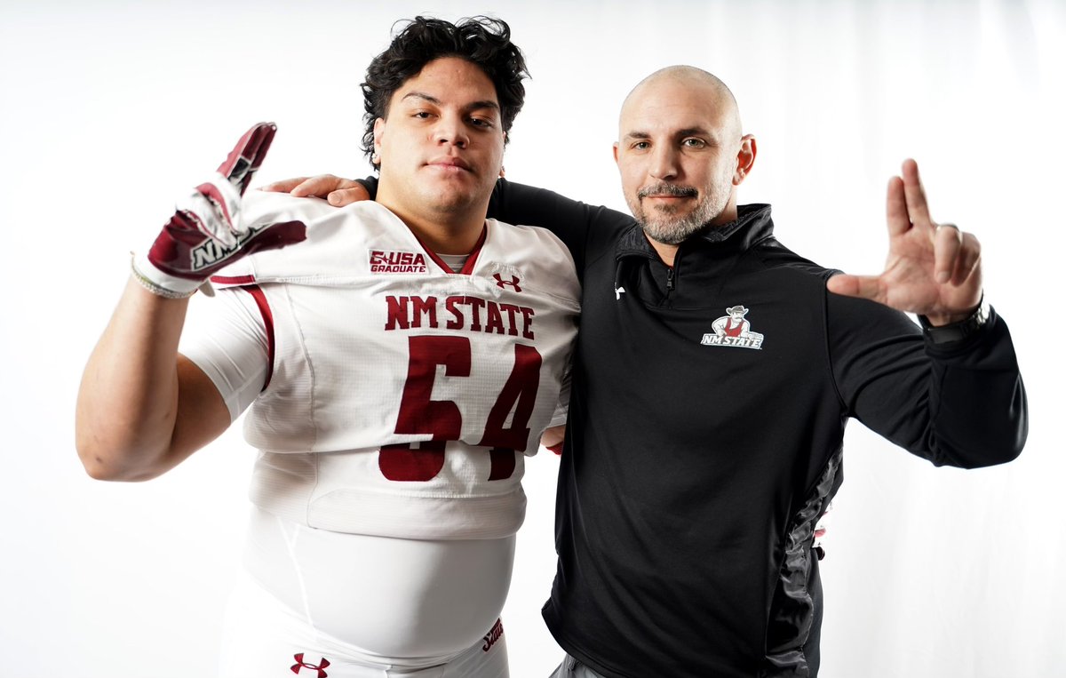 After an amazing official visit, I have been offered my first D1 Scholarship to @NMStateFootball The hospitality and family vibes were unmatched! Thank you coaches and staff for having me and my beautiful wife. Go Aggies! @jbmorriscoach @SnowCollegeFB @JuCoFootballACE