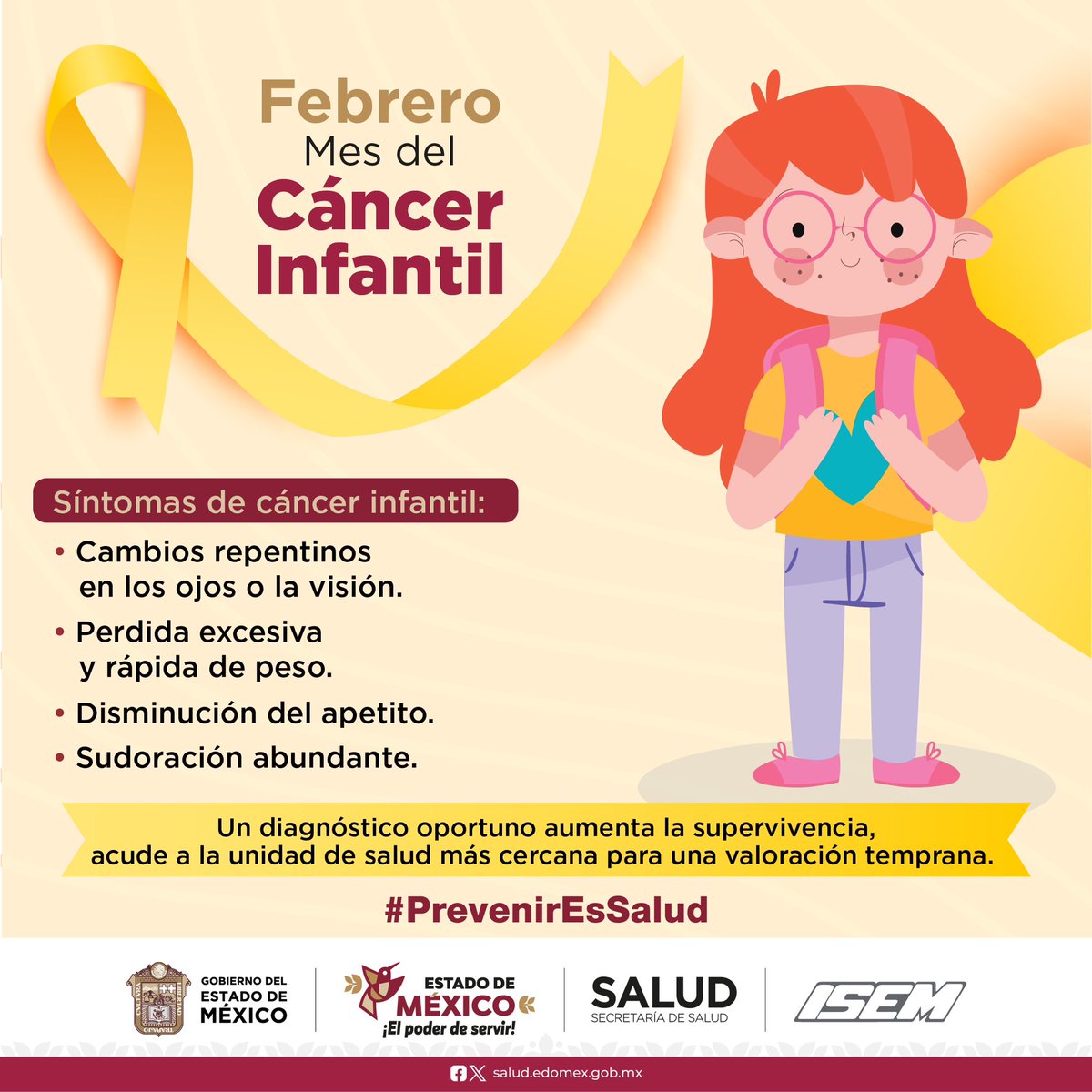 SaludEdomex's tweet photo. ¡Detectar el #CáncerInfantil 🎗️ a tiempo puede hacer la diferencia!
Pon atención a los síntomas, acude a la unidad de salud más cercana para una valoración oportuna.
#PrevenirEsSalud https://t.co/t8f6LS7cKQ