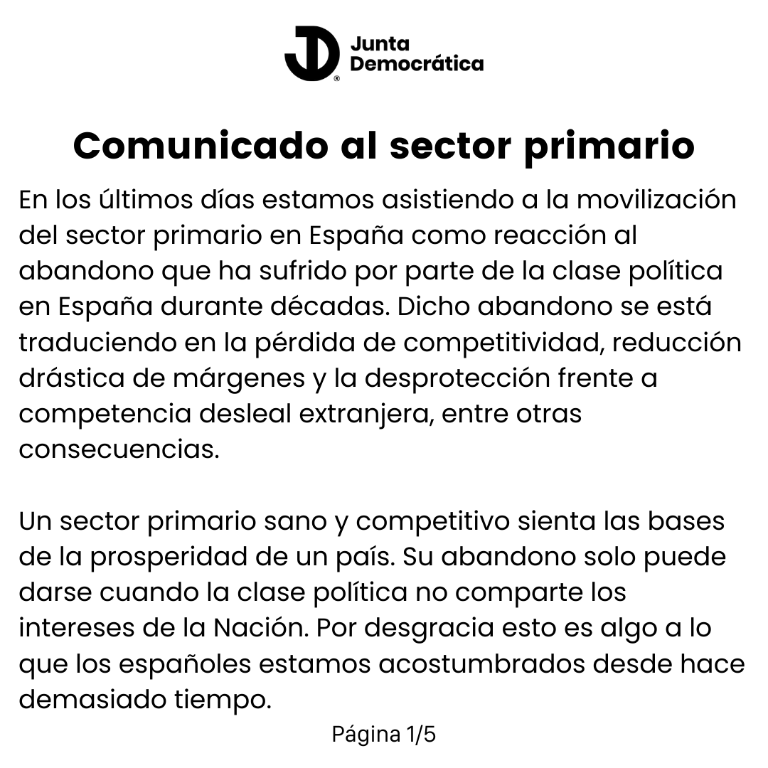 JDemocraticaES's tweet photo. ⚠️ COMUNICADO AL SECTOR PRIMARIO https://t.co/r478XhpU7U