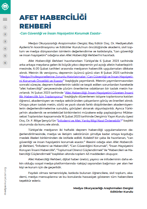 3) #AfetHaberciliğiRehberi
1⃣İnfodemi ve Afet Haberciliği
2⃣Can Güvenliğini Korumak
3⃣İnsan Haysiyetini Koruyan Habercilik
4⃣Toplumsal Direnci Güçlendirmek
5⃣Habercileri ve Haberciliği güçlendirmek
👉medyaokuryazari.org/afet-habercili…
#afethaberciliği #medyaokuryazarlığı #afetiletişimi