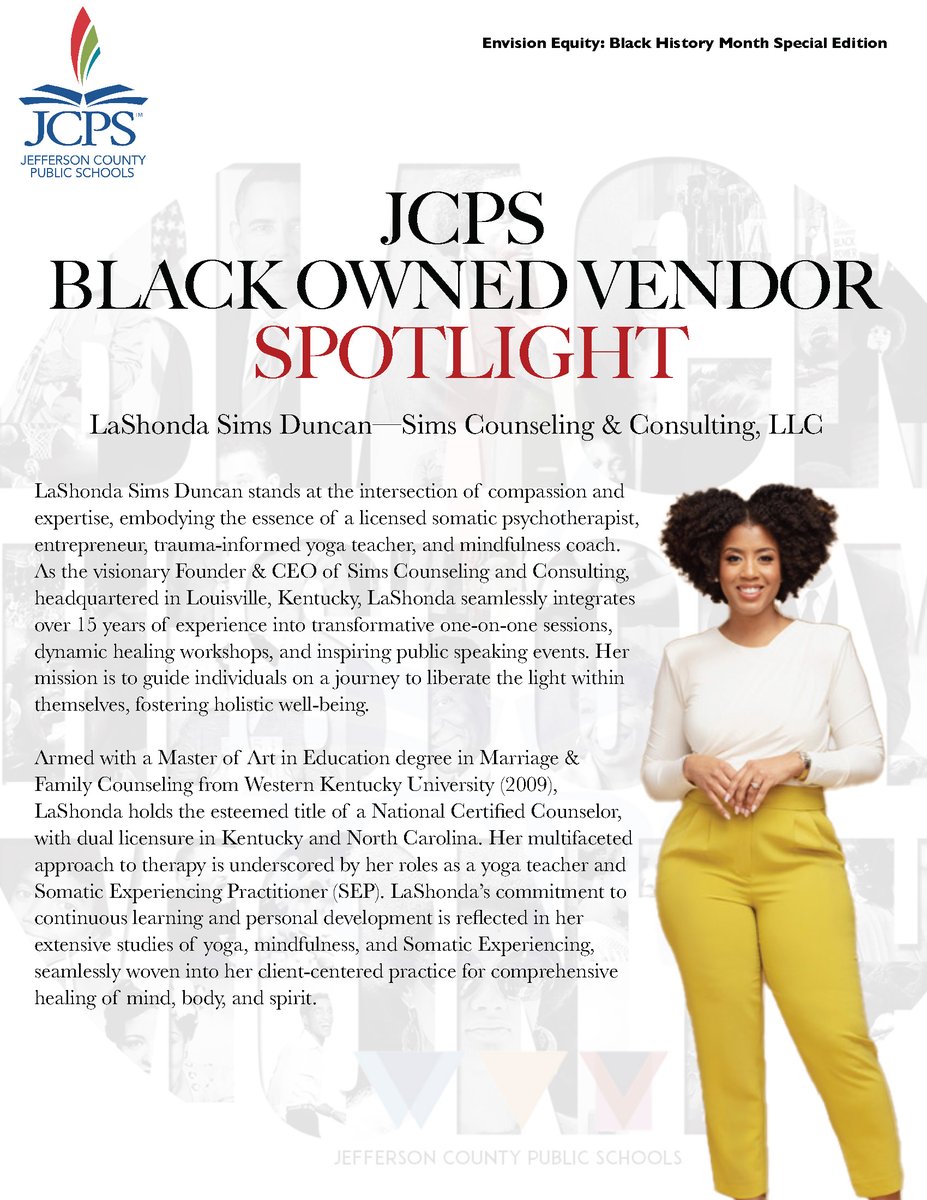 In the BHM edition of Envision Equity, we spotlight some of the Black owned vendors that help support our work.

Meet LaShonda Simms-Duncan, owner of Sims Counseling &amp; Consulting, LLC..  #BHM2024

simscounseling.org