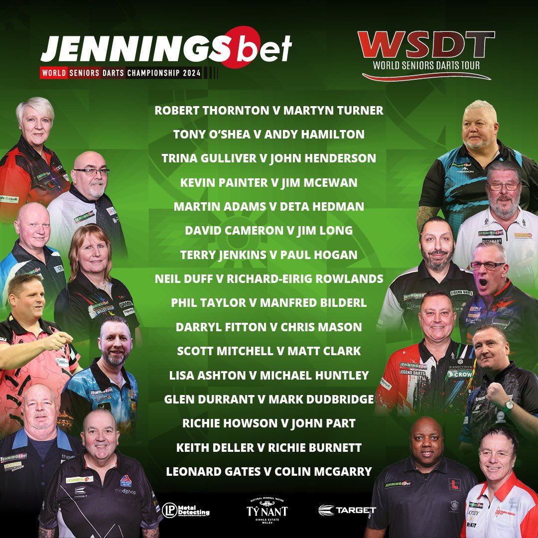 The 2024 @jenningsbetinfo World Seniors Darts Championship Draw 🎯 Which match up are you most looking forward to? Join us at the Circus Tavern 🎟️ dartshop.tv/world-senior-d… Cant join us? Watch on PPV 🖥️ 247.tv/live/seniorsda…