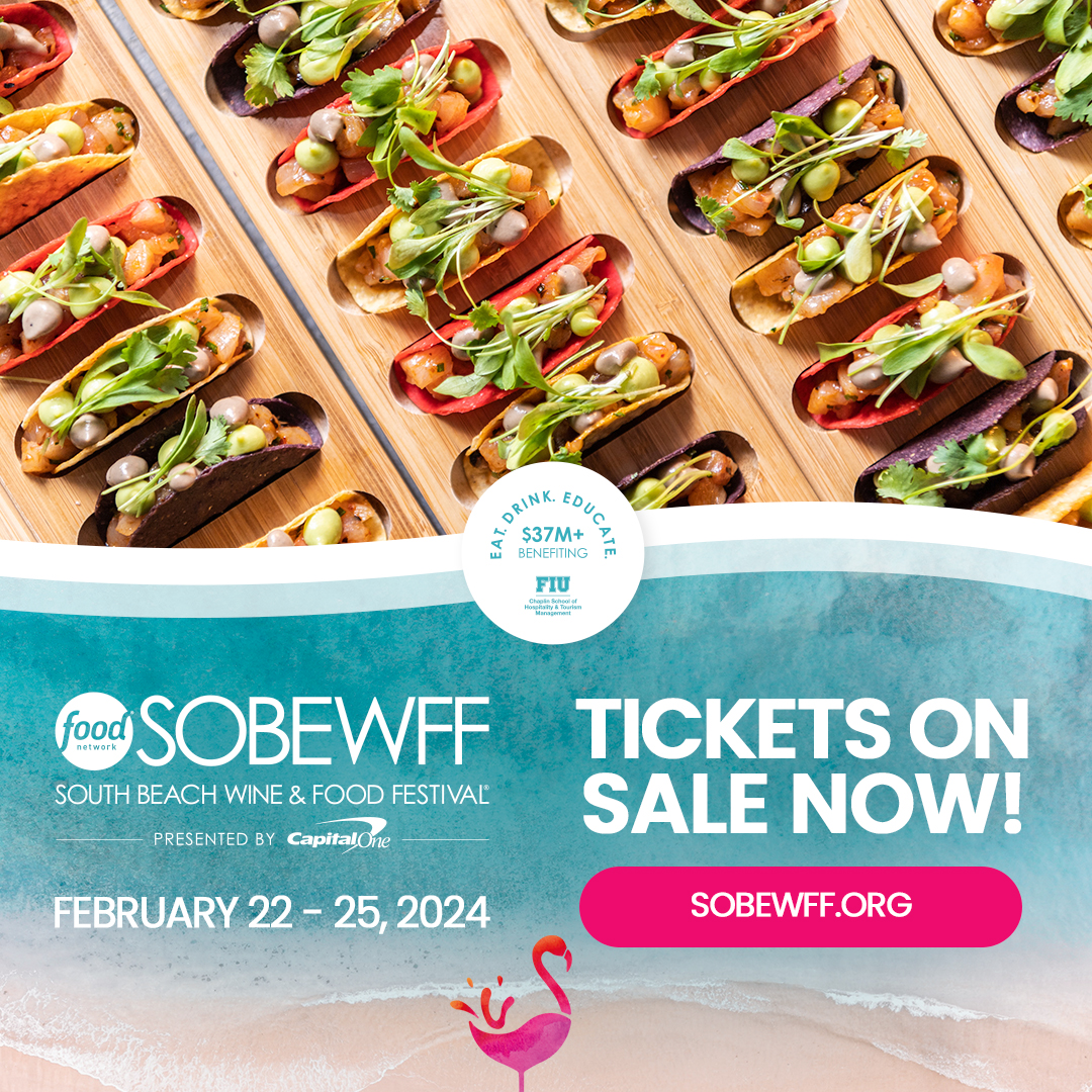 Tickets on sale NOW for the 23rd annual <a href="/FoodNetwork/">Food Network</a> <a href="/SOBEWFF/">SOBEWFF</a> presented by @capitalone! 🥳 #SOBEWFF returns Feb 22-25, 2024 to EAT. DRINK. EDUCATE. in support of <a href="/FIUHospitality/">FIU Chaplin School</a> and to celebrate 23 years on the sand! 🌴 Get tickets NOW at sobewff.org.