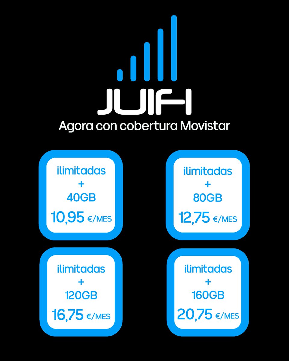 JUIFIgal's tweet photo. 🚀 Presentamos nuestras nuevas tarifas móviles con la potente cobertura de Movistar. 📱 Descubre la velocidad, la fiabilidad y las opciones que se adaptan a tu estilo de vida. ¡Conéctate a lo grande! 💙  #JUIFIenazul #NuevasTarifas #TarifasMóviles https://t.co/Pt9qTdd7TB