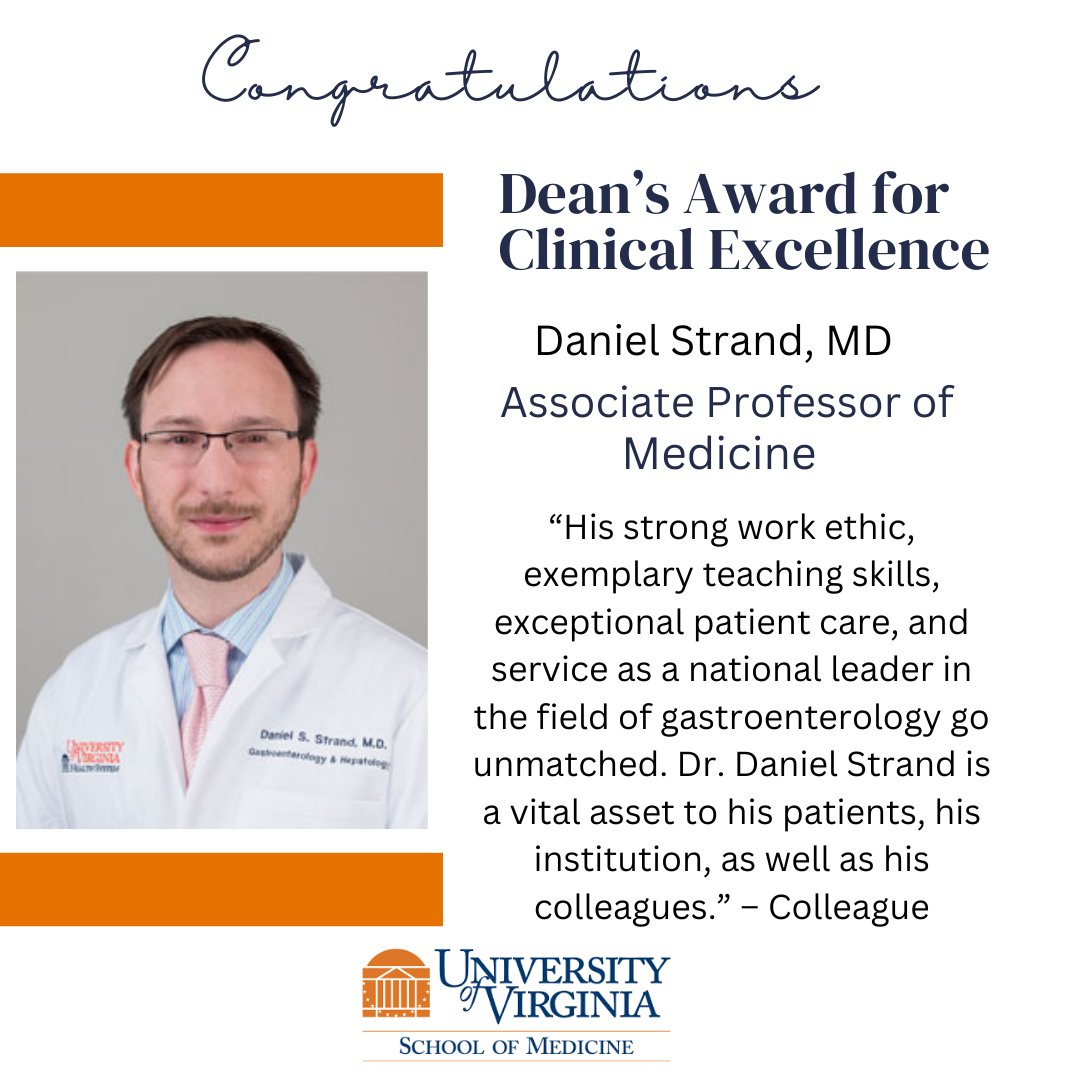 Congratulations to Dr. Daniel Strand, a 2023 recipient of the Dean's Award for Clinical Excellence.