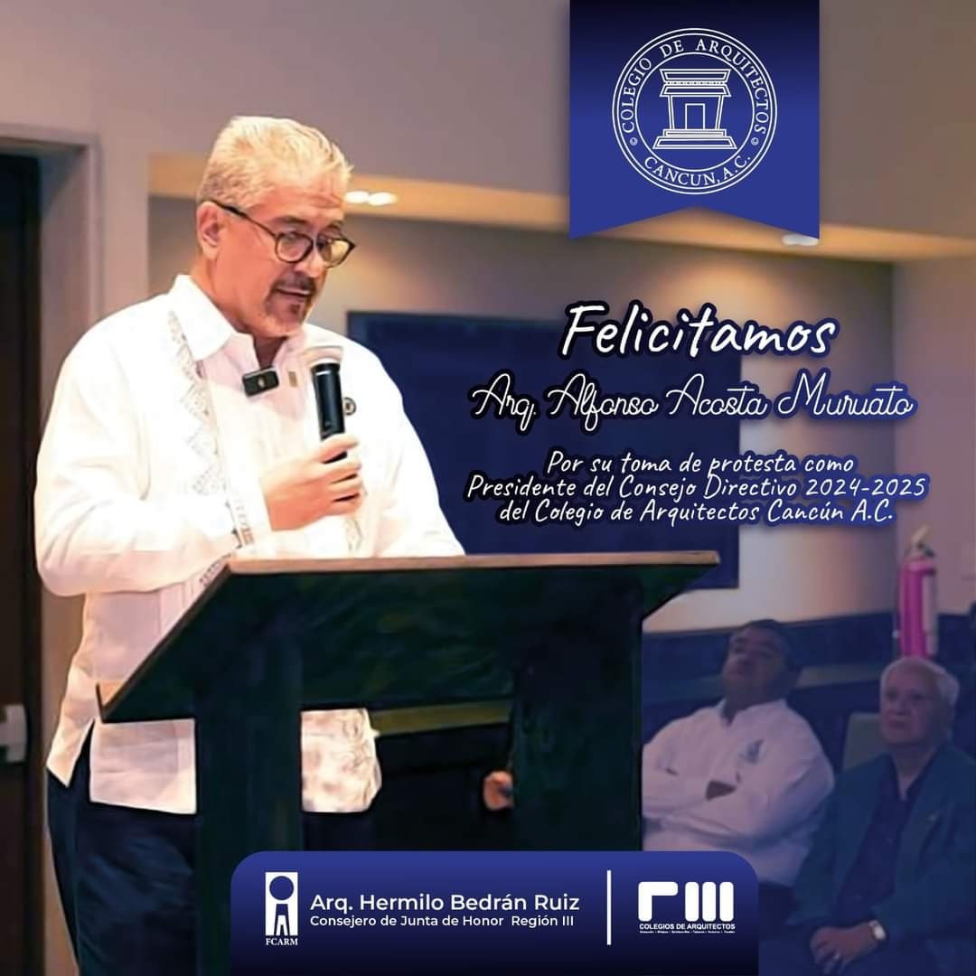 BedranRuiz's tweet photo. Felicidades apreciado amigo y Arquitecto Alberto Acosta Muruato por tu toma de protesta!🙌
Todo el éxito mi estimado Presidente para tu Consejo Directivo 2024-2025 del Colegio de Arquitectos Cancun 🥂 @ColegioArqsCun
Region III de la FCARM 
#SomosFCARM https://t.co/0OlPxAWzke