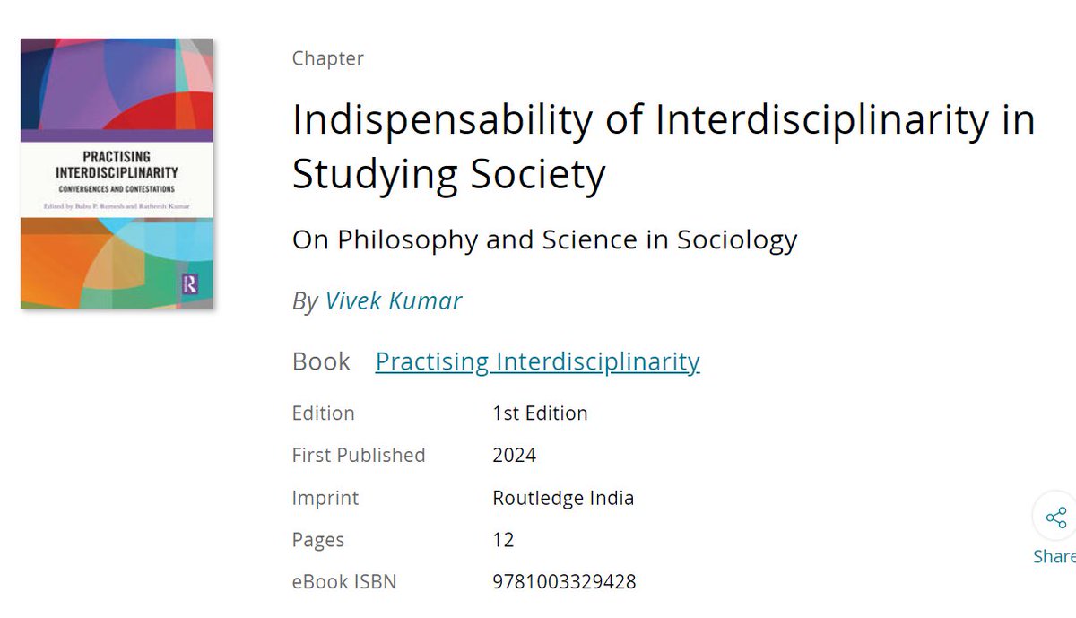 My chapter in the book 'Practising Interdisciplinarity: Convergences and Contestations, Edited By Babu P. Remesh, and Ratheesh Kumar, published by Routledge, London. Thanks are due to the editors for soliciting this article. The Abstract of the article is given below.