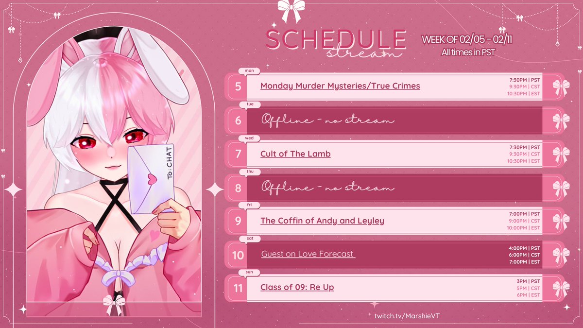🩷 Schedule for this week 02/05 - 02/11 🩷