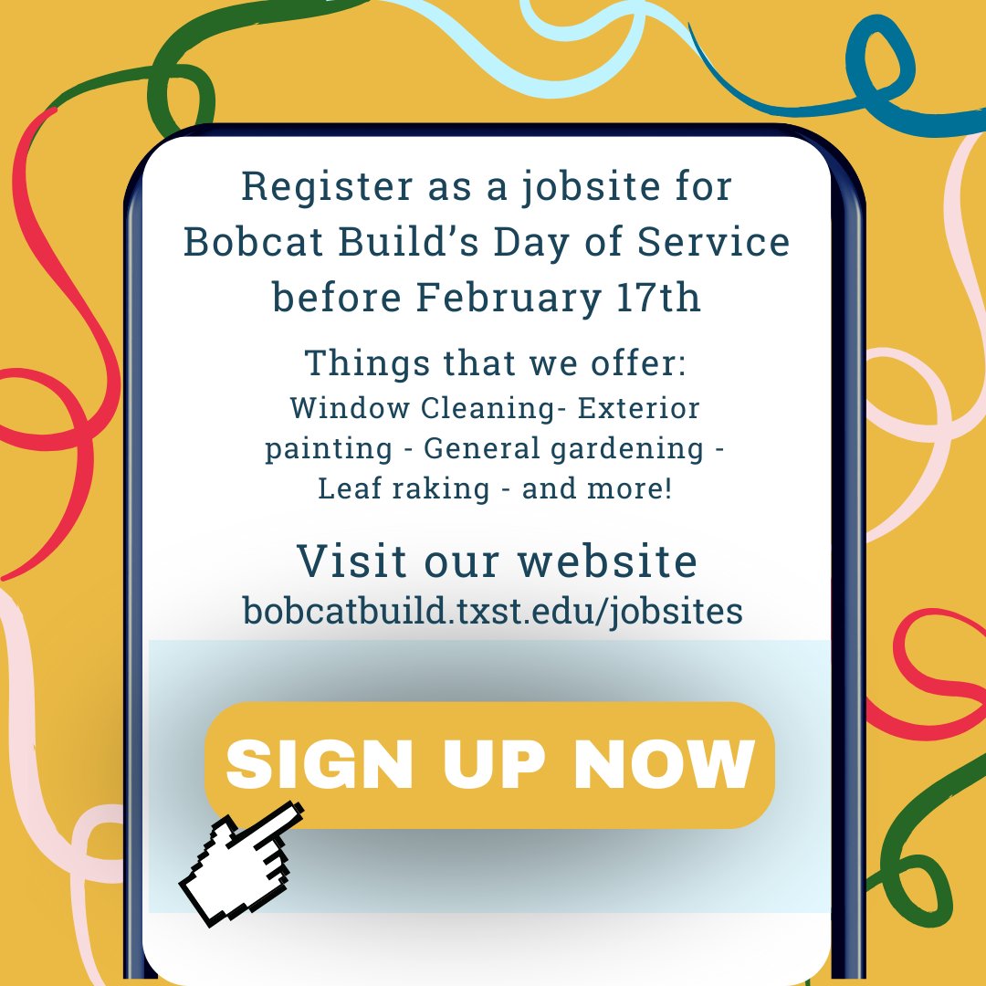 BobcatBuild's tweet image. Bobcat Build jobsites registration is still open!! Click the link below to register! bobcatbuild.txst.edu/jobsites.html