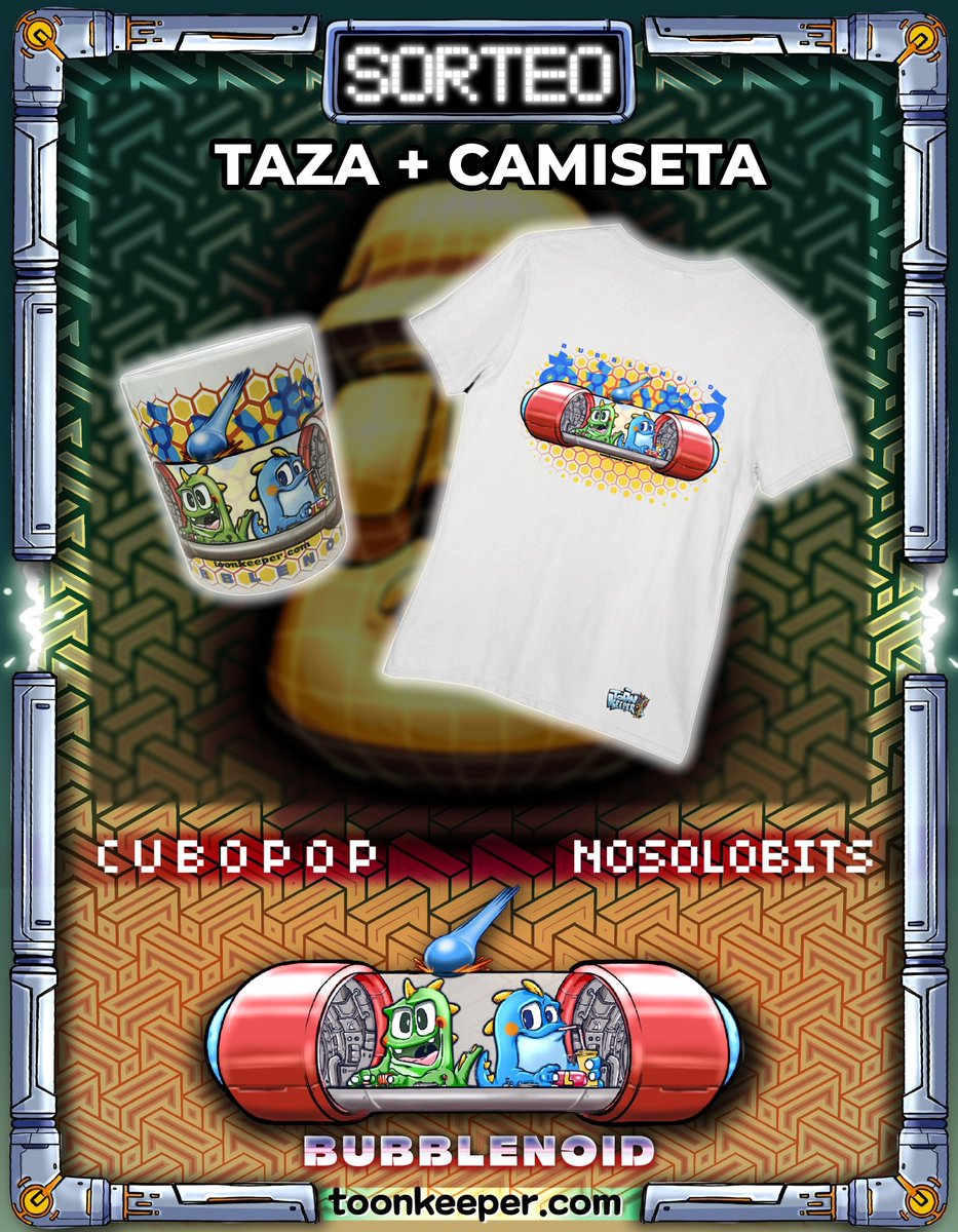 ¡Sorteamos un pack de Taza y Camiseta de Bubblenoid, un genial diseño de Cubopop que mezcla los clásicos Bubble Bobble y Arkanoid!

Condiciones:
- Seguir a <a href="/Cubopop1/">Cubopop</a>, <a href="/toon_keeper/">ToonKeeper</a> y <a href="/NoSoloBits/">NoSoloBits</a>
- RT
- Residir en España
- No Cuentas Caza Sorteo 

Anunciaremos ganador el 09/02.🍀