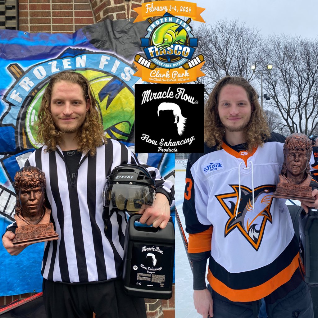 FFFiasco's tweet photo. Congratulations to Timothy Perks for having this year’s best flow and winning the Jaromir Jagr Mullet Memorial Trophy and some sweet swag from our friends and sponsor over at @miracleflowhair! https://t.co/NMPORLBkmN