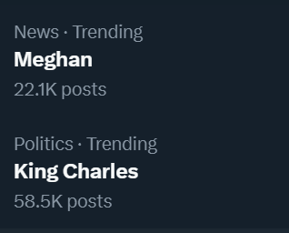 SussexPrincess's tweet photo. The power Meghan has over the British Monarchy is unmatched because why is she even trending at this moment... People make everything about her and then complain that she's attention-seeking 

She leaves her house twice a year, please man https://t.co/e33XdxObNT