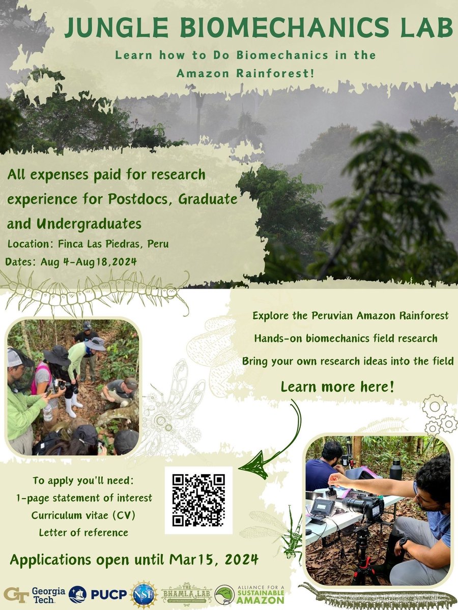 Jacob S. Harrison (@_jacobsharrison) on Twitter photo The <a href="/BhamlaLab/">Saad Bhamla</a> is running another year of the Jungle Biomechanics Lab! Applications open until March 15th. It’s free for early career researchers! Please apply! The <a href="/BhamlaLab/">Saad Bhamla</a> is running another year of the Jungle Biomechanics Lab! Applications open until March 15th. It’s free for early career researchers! Please apply!