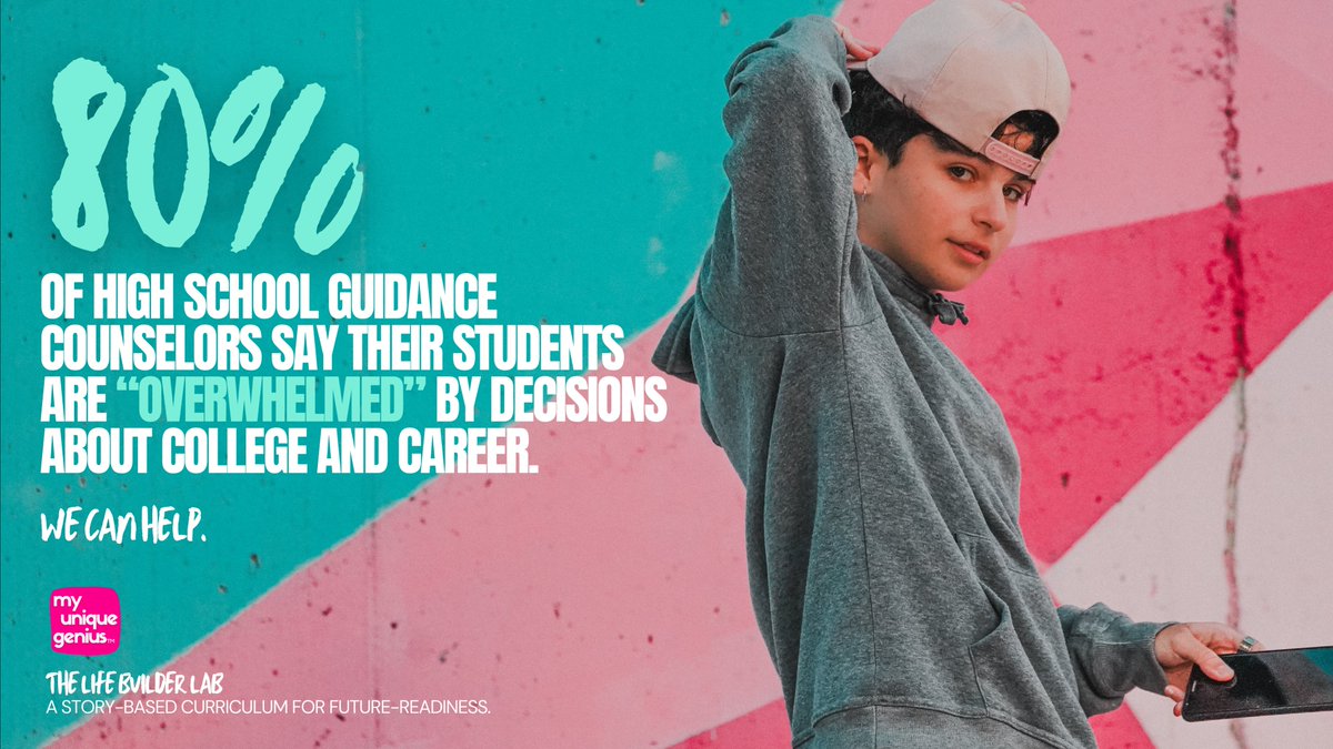 MyUniqueGenius_'s tweet photo. 80% of HS guidance counselors say their students are overwhelmed by decisions about college + career. Teens need time, tools + support to engage in deep self-discovery, skills-building + pathway mapping. Get a demo of our future-readiness curriculum today! https://t.co/X52Y5RnBNA https://t.co/ainEZ6CaMU