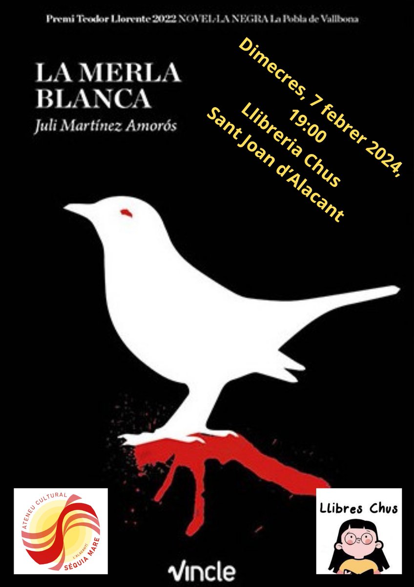 CompanyStas's tweet photo. #7fe24
7hV "La merla blanca" de @eljuliet_bnv a S Joan d'Alacant/llibreriaChus
9hN
~Els Vespres del dimecres:
#MarcelCasellas, @marcelmarimon #SergiMasalias al @tradicionarius
~@Antonia_Font
a BCN/@palaumusicacat
"La recerca d'Ítaca" la poesia d LluísAlpera a Alacant/salaAifos https://t.co/P1tMtiJAe5