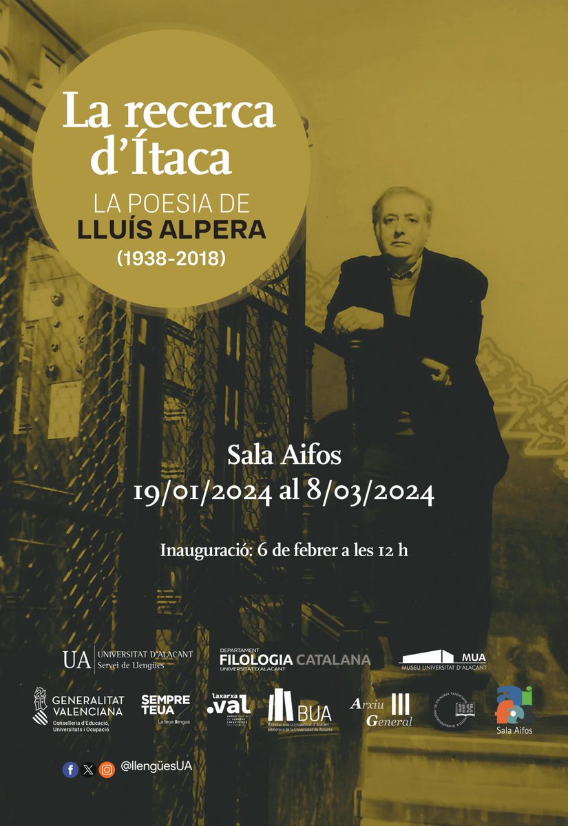 CompanyStas's tweet photo. #7fe24
7hV "La merla blanca" de @eljuliet_bnv a S Joan d'Alacant/llibreriaChus
9hN
~Els Vespres del dimecres:
#MarcelCasellas, @marcelmarimon #SergiMasalias al @tradicionarius
~@Antonia_Font
a BCN/@palaumusicacat
"La recerca d'Ítaca" la poesia d LluísAlpera a Alacant/salaAifos https://t.co/P1tMtiJAe5