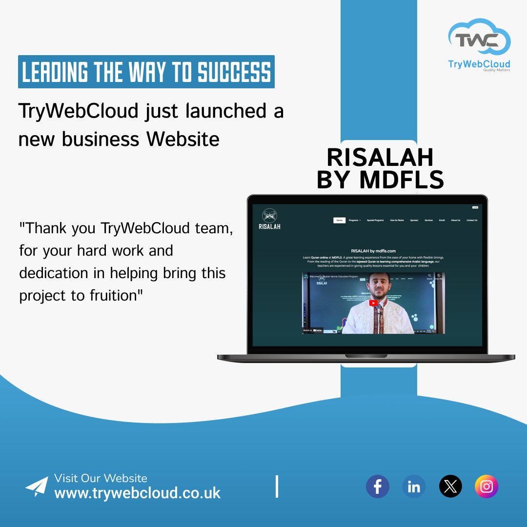 techwebcloud's tweet image. 𝗟𝗲𝗮𝗱𝗶𝗻𝗴 𝘁𝗵𝗲 𝘄𝗮𝘆 𝘁𝗼 𝘀𝘂𝗰𝗰𝗲𝘀𝘀:
#TryWebCloud just #launched a new #website for 𝗥𝗜𝗦𝗔𝗟𝗔𝗛 𝗕𝗬 𝗠𝗗𝗙𝗟𝗦.
#thank_you to the entire #Trywebcloud_team, for your #hard_work and #dedication in helping bring this #project to reality.

#projectcompleted #UK