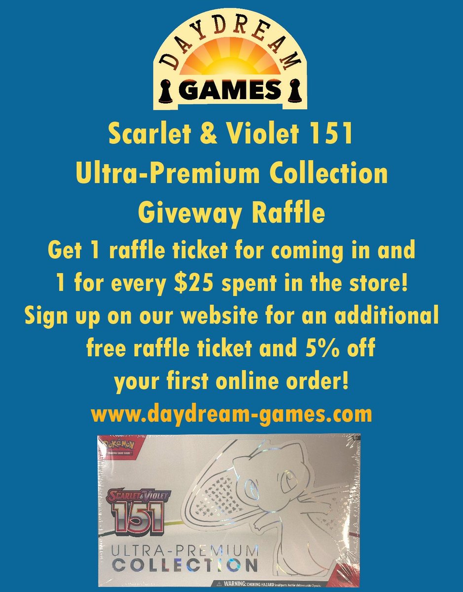 daydreamgames07's tweet photo. Daydream Games Pokémon Report Card Program is going until the end of February! When you bring your report card in, you'll also receive a free raffle ticket for our Scarlet &amp; Violet Ultra-Premium Collection Box giveaway! https://t.co/yhGRJom5bf