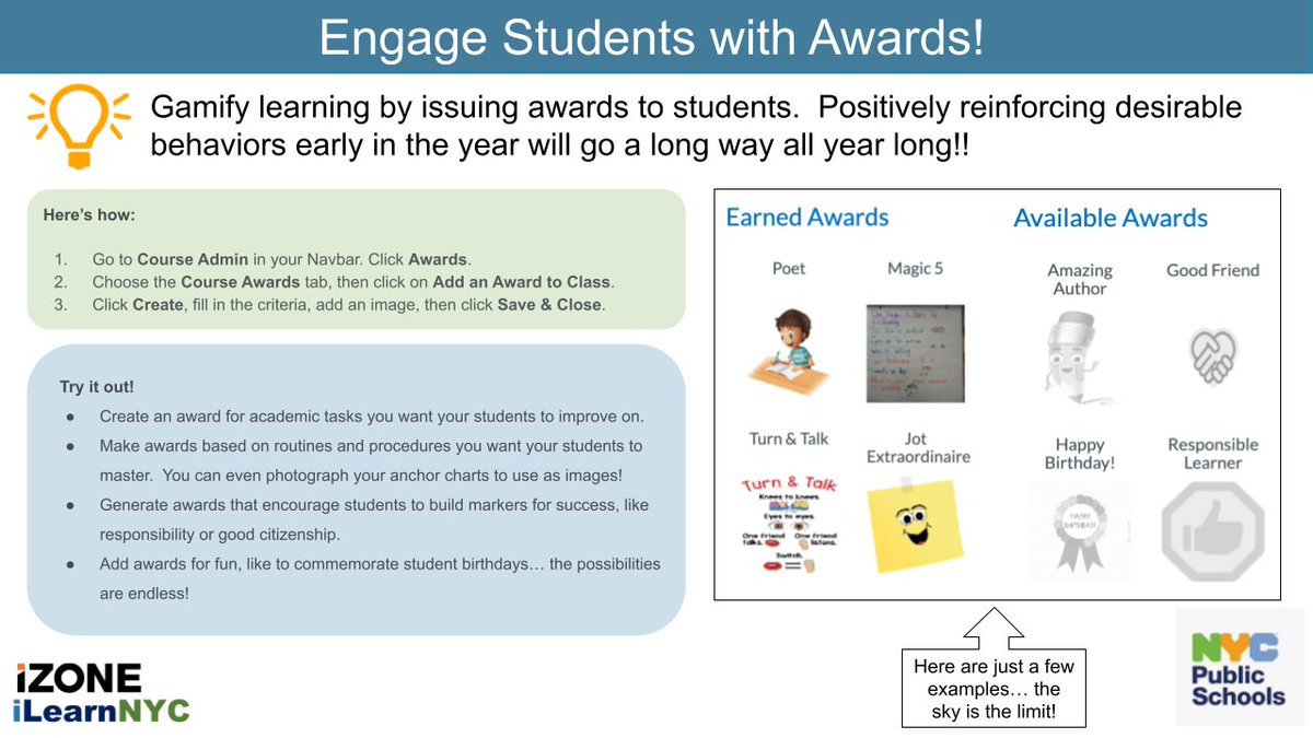 Set your student up for success and ensure your classroom runs smoothly by use awards to shape habits!  Awards can be connected to academics, routines and procedures, good citizenship or fun! #ilearnnyc #ilearnnycpd #nycdoepd