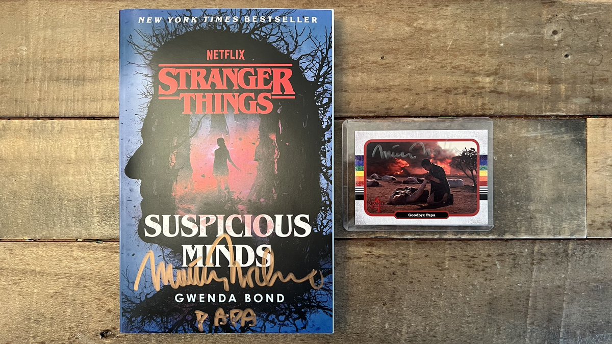 REPOST by Monday, February 12 for a chance to win this signed copy of <a href="/Gwenda/">Gwenda Bond 🖼️The Frame-Up🖼️ out now</a>’s #StrangerThings: SUSPICIOUS MINDS from <a href="/DelReyBooks/">Del Rey Books</a>! The winner will also receive this signed “Goodbye, Papa” trading card from <a href="/Topps/">Topps</a>. I’ll announce the winner next #ModineMonday. Good luck! #Papa