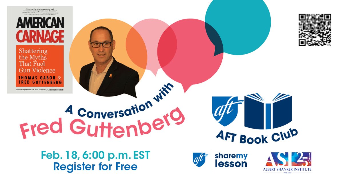 Join @AFTunion Book Club Series event featuring speaker @fred_guttenberg about America's gun violence epidemic Register now sharemylesson.com/webinars/conve… . @shankerinst @Everytown @TeachersUnify @enoughplays @Turnaround @nasponline @np17f @APA @mrs_lerner @saribethrose @abbeyclements