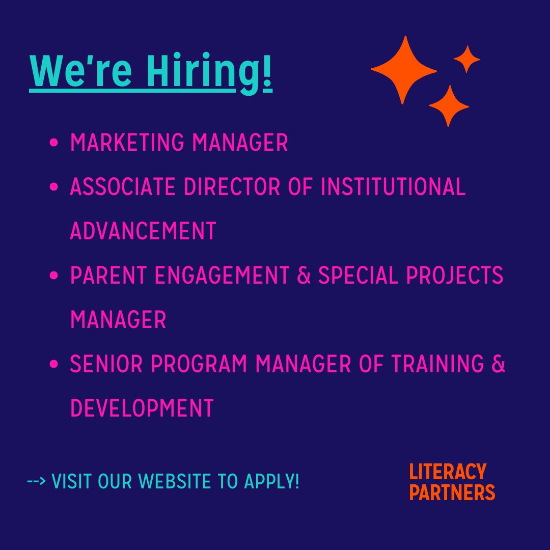 We're hiring! 🙌 Visit our website for more information! literacypartners.org/about-us/work-… #jobseekers #hiring