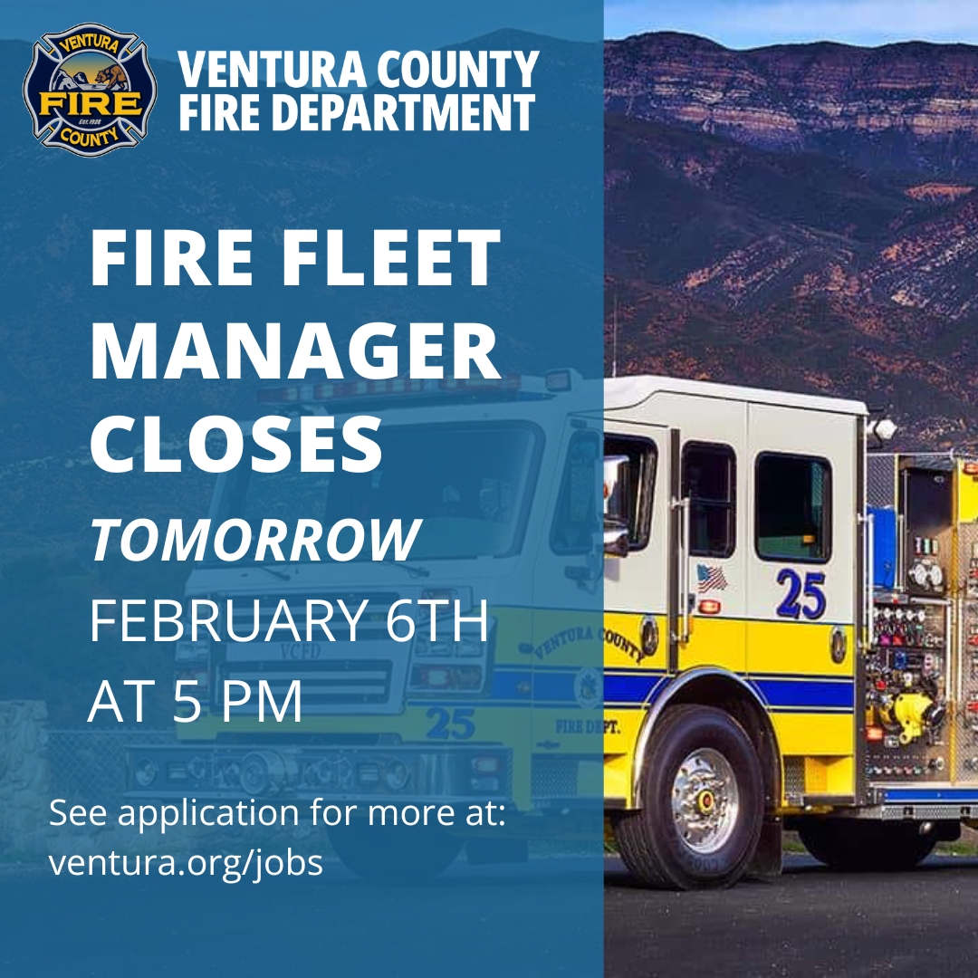 JoinVCFD's tweet image. ‼️ Last days to apply for Fire Fleet Manager! 🚒

📆Application Deadline: February 6, 2024 at 5PM.

✅Apply now at governmentjobs.com/careers/ventur… 

#JoinVCFD #VCFD #VenturaCountyFireDepartment #VenturaCounty #VCFDRecruitment  #FireDepartment #FireFleetManager #FleetManager #FireFleet