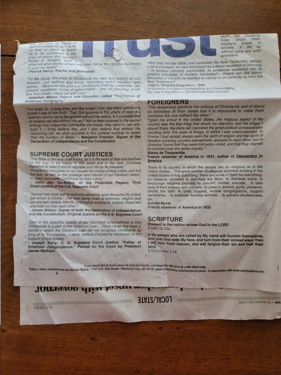 Martee5's tweet image. I found this article from the "Las Cruces Sun News, July 4, 2012" , Las Cruces, NM. It was difficult to get the whole article. It outlines pretty clearly the founding fathers' mindsets &amp;amp; the philosophy our country was based. Regardless of some people's claims