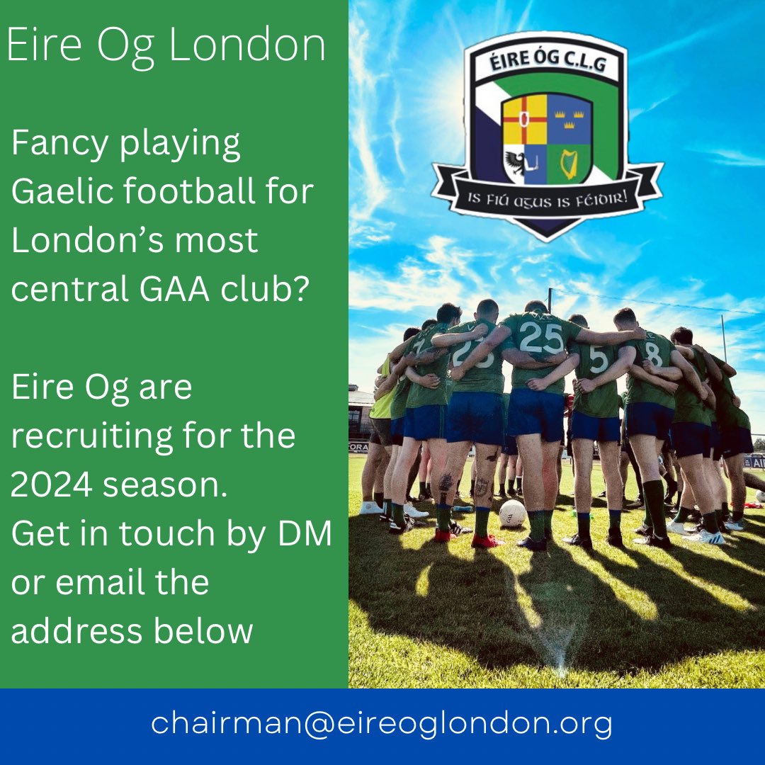 If you’re fancy playing some ball in London this year, drop us a DM or email us at chairman@eireoglondon.org