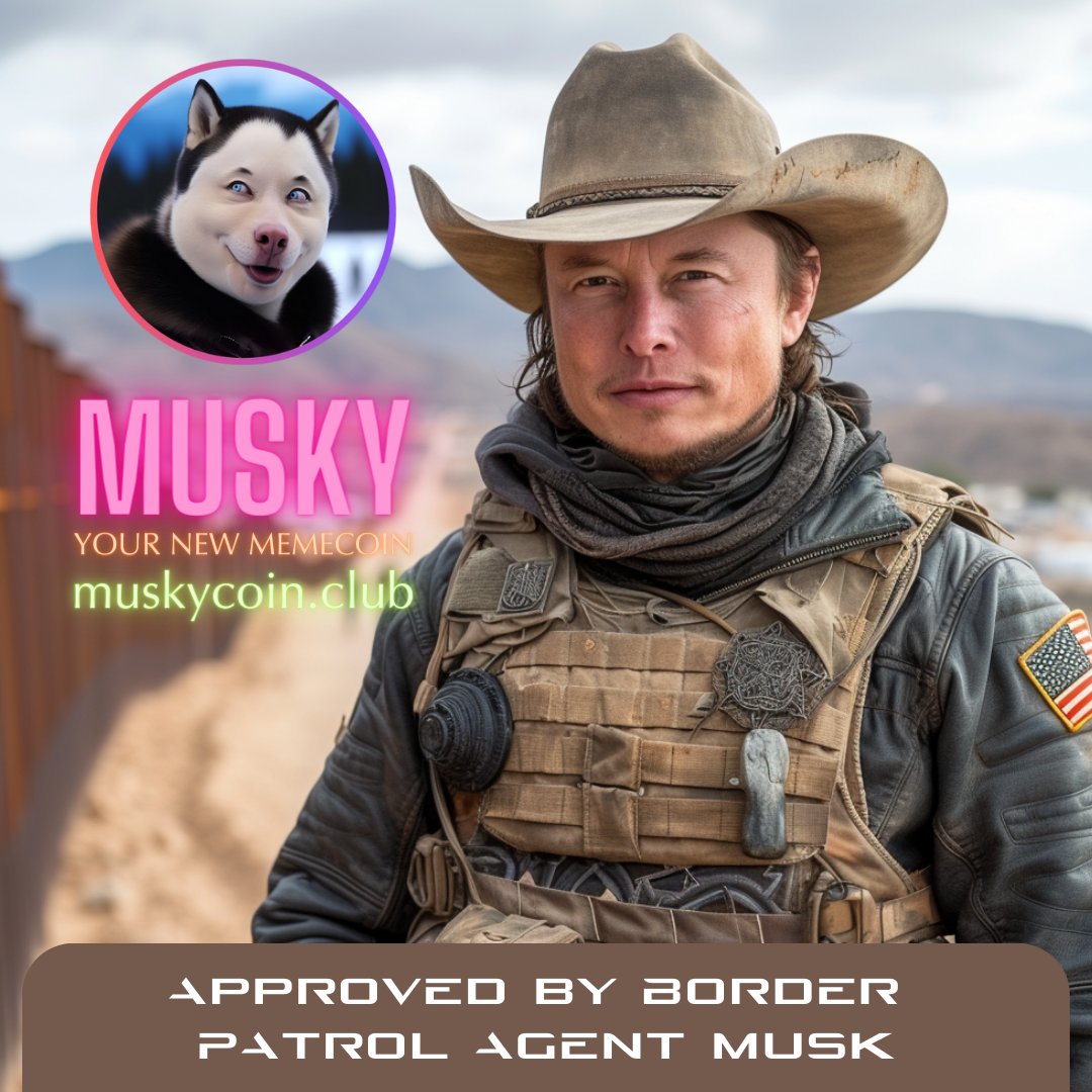 MUSKY_COIN's tweet photo. Hey @elonmusk!
Do you know something as cool as securing our borders? Join the MUSKY army. Even Border Patrol Agent Musk is already part of it, the only one missing is you!
#memecoin #Bitcoin #ethereum #solana #orca #defi #dex #ElonMusk #border #SaveTheBorder https://t.co/lziq89Umzm