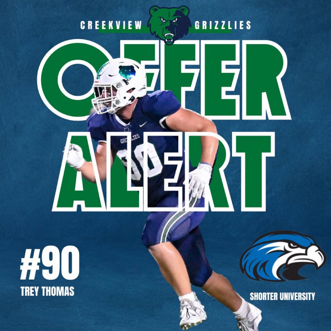 Creekview Football Recruiting (@theviewrecruits) on Twitter photo π¨πππππππ πππππ πΌπππππ¨
Congrats to <a href="/TThomas40/">Trey Thomas</a> for his recent offer from <a href="/Shorter_FB/">Shorter Hawks Football</a>
#RecruitTheView #FlyHawks π¨πππππππ πππππ πΌπππππ¨
Congrats to <a href="/TThomas40/">Trey Thomas</a> for his recent offer from <a href="/Shorter_FB/">Shorter Hawks Football</a>
#RecruitTheView #FlyHawks