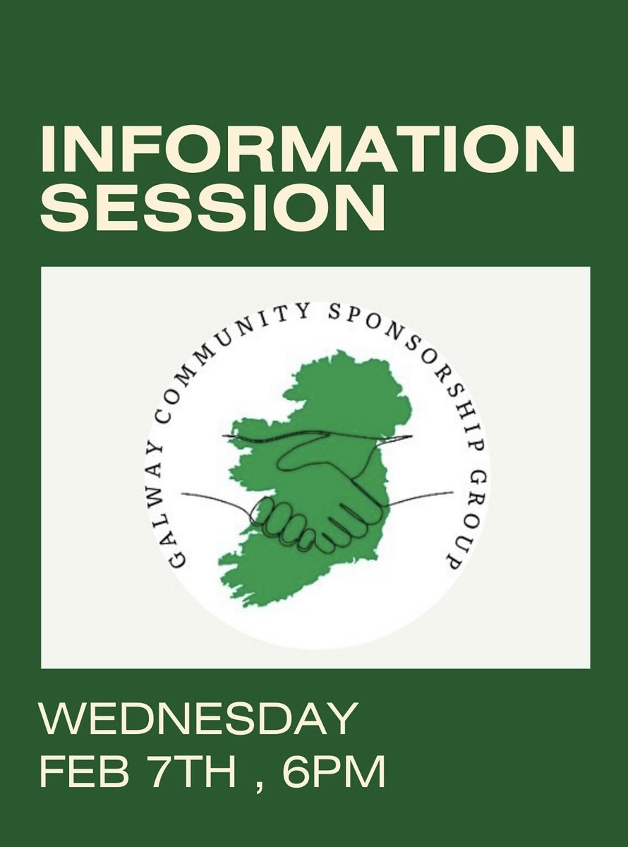 Join us this Wednesday for an information session on Galway Community Sponsorship Group and learn how you can get involved! Link for the event is in our bio!
