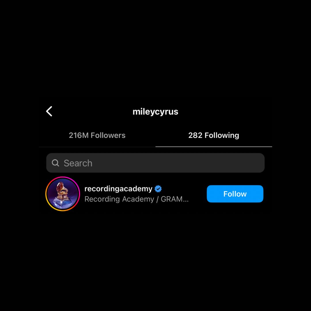MileyEdition's tweet photo. Miley Cyrus is now following the Recording Academy on Instagram 🖤 https://t.co/0Z2geKXvfS
