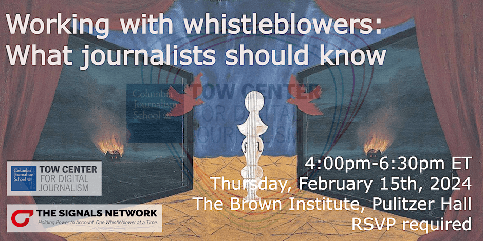 Join Tow and @TheSignalsNetw next Thursday for a panel discussing the experience of blowing the whistle, including the aftermath and perspectives on working with journalists. Event is free! Register on Eventbrite: eventbrite.com/e/working-with…