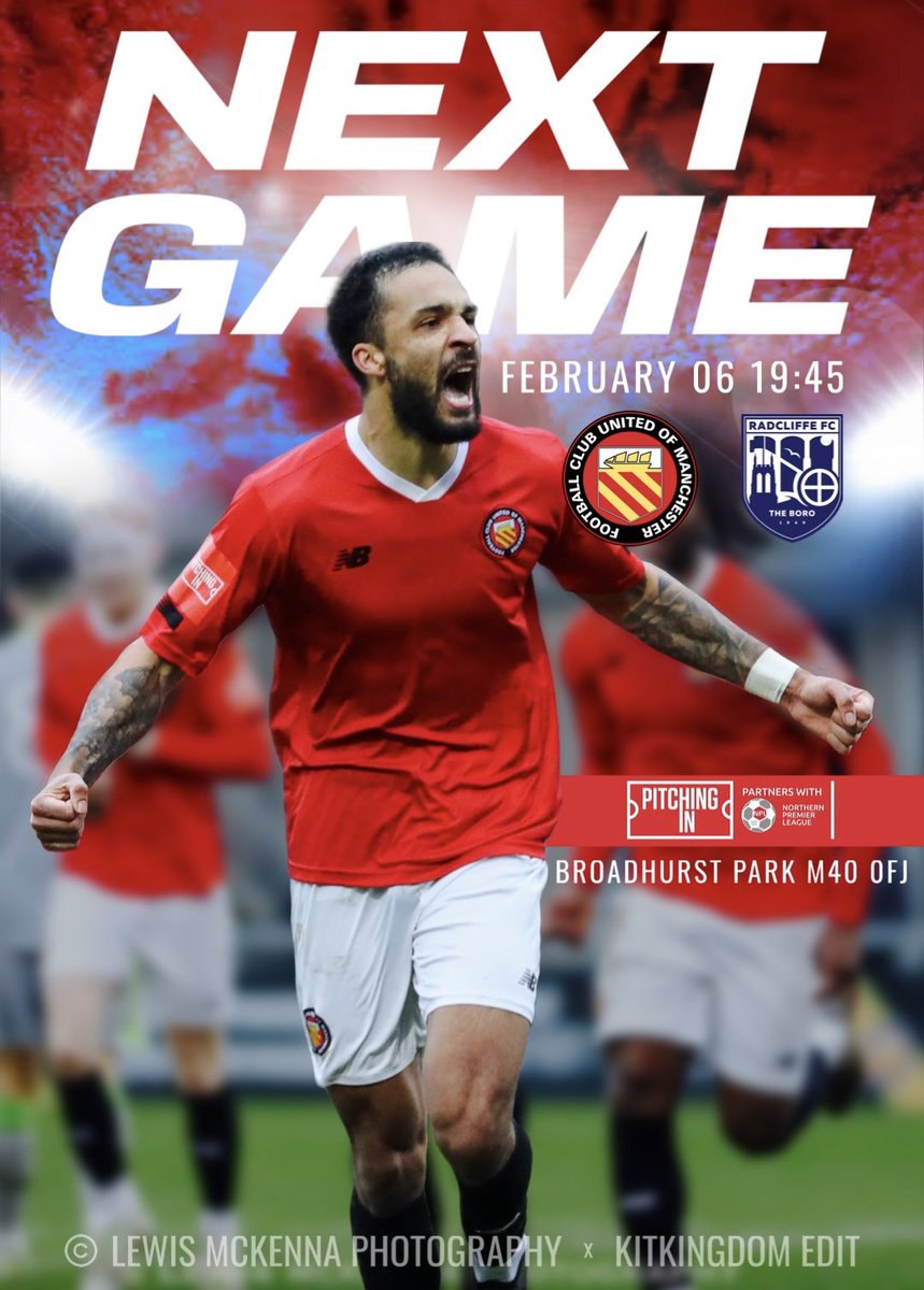 𝐌𝐀𝐒𝐒𝐈𝐕𝐄 game tomorrow! <a href="/FCUnitedMcr/">FC United of Manchester 🟥⬜⬛</a> v <a href="/radcliffeboro/">Radcliffe FC</a> 🏟️ Less than 24 hrs. ⏰ 

Get yourself down to BP for an epic encounter. Can not wait for this one. <a href="/NorthernPremLge/">The Pitching In Northern Premier League</a> 🇾🇪 #FCUM

📸 @lewmck17 x ✍🏼 <a href="/Kitkingdom83/">👑 Kitkingdom</a>