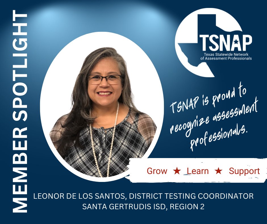 Members are our greatest resource. Meet Leonor De Los Santos, District Testing Coordinator in Santa Gertrudis ISD, Region 2. @SGISD Read more about Leonor: 📷tsnap.org/page/MemberSpo…